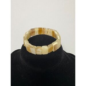 Vintage Stretch Bracelet‎ Beige Yellow Calcite or Agate Stone Statement Jewelry